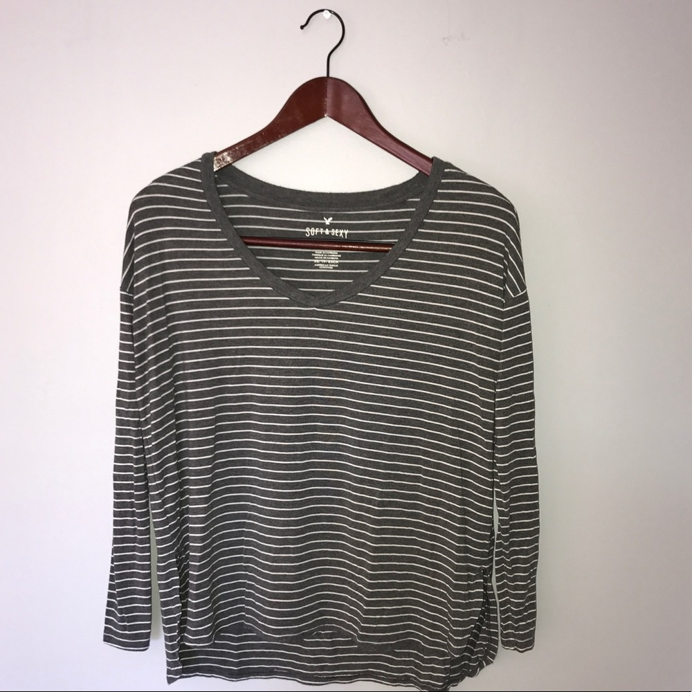 AE Soft & Sexy T - Gray and White Stripes - Picture 1 of 5